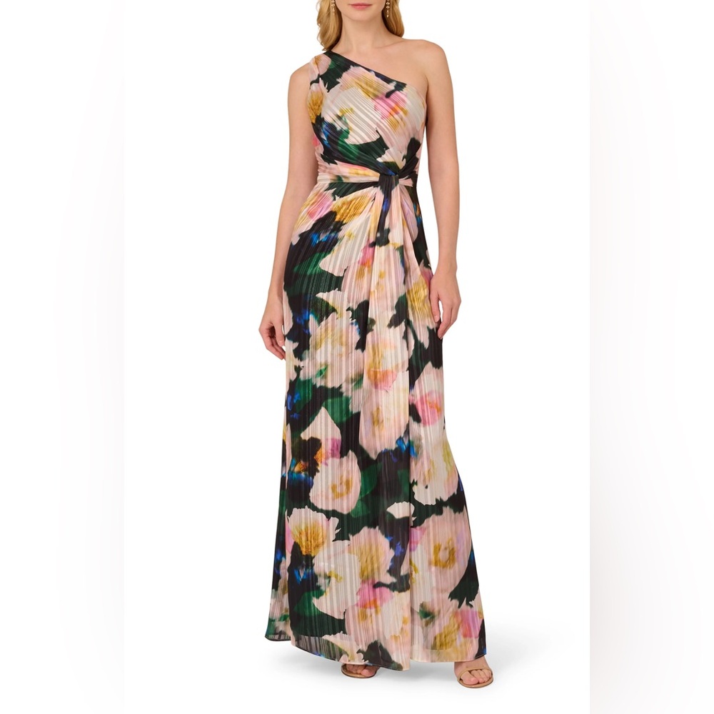 Adrianna Papell Multicolor Floral One-Shoulder Maxi Dress